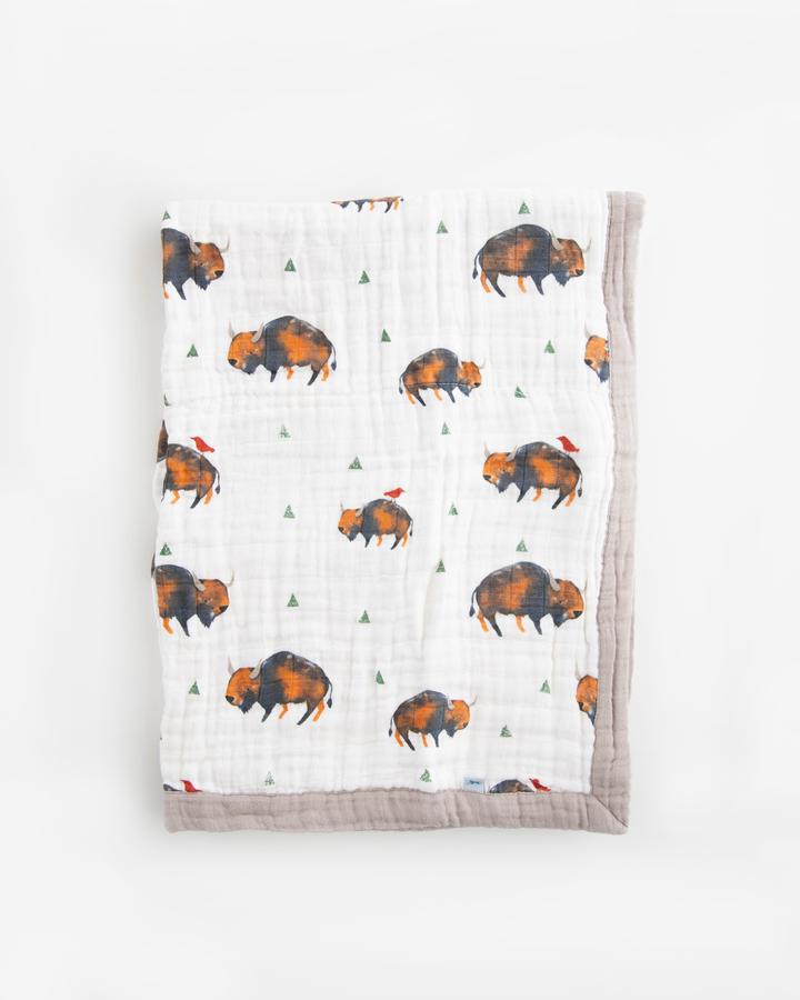 Cotton Muslin Baby Blanket - Bison Little Unicorn Lil Tulips