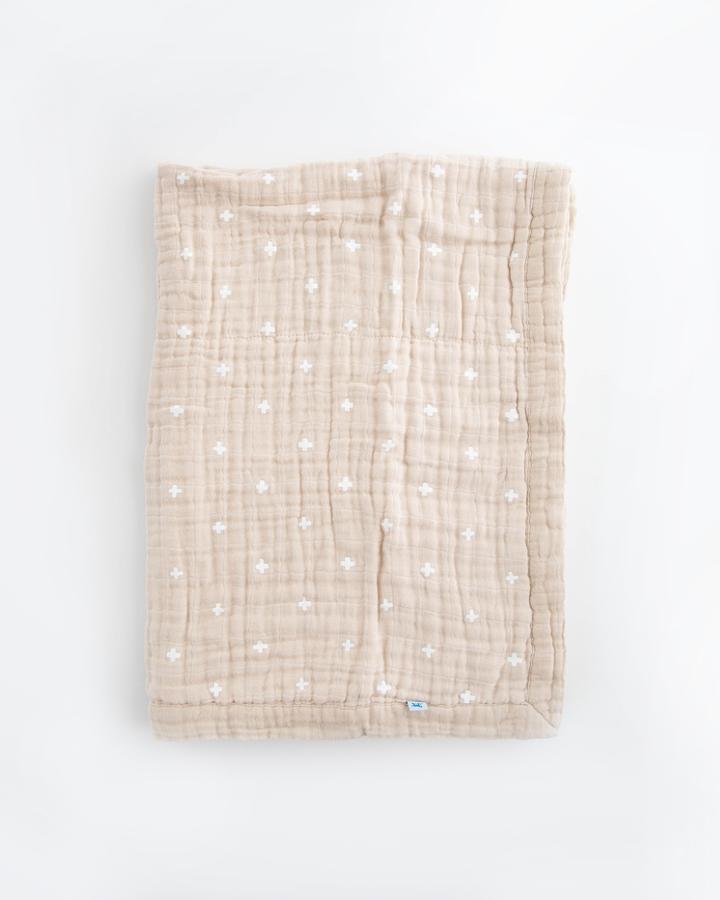 Cotton Muslin Baby Blanket - Taupe Cross Little Unicorn Lil Tulips