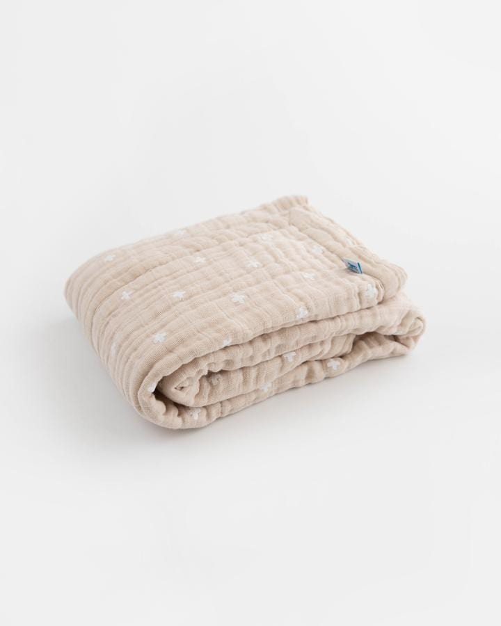 Cotton Muslin Baby Blanket - Taupe Cross Little Unicorn Lil Tulips
