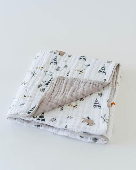 Cotton Muslin Baby Quilt - Forest Friends Little Unicorn Lil Tulips