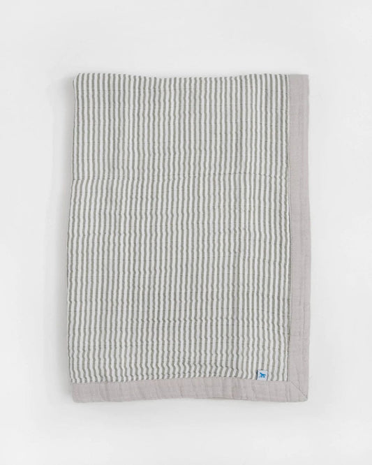 Cotton Muslin Baby Quilt - Grey Stripe Little Unicorn Lil Tulips