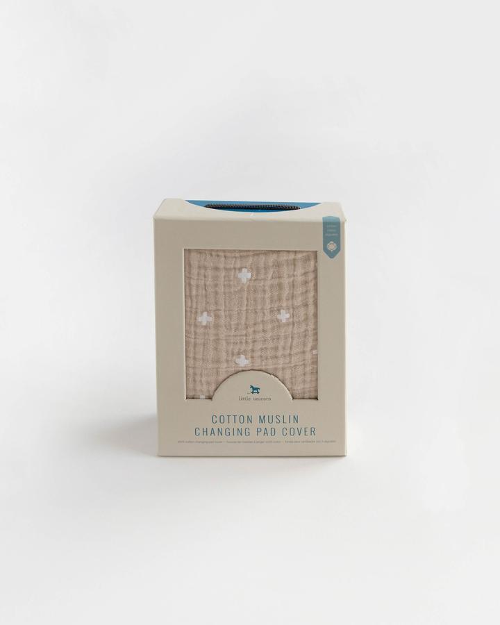 Cotton Muslin Changing Pad Cover - Taupe Cross Little Unicorn Lil Tulips