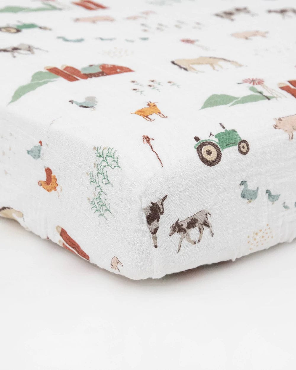 Cotton Muslin Crib Sheet - Farmyard Little Unicorn Lil Tulips