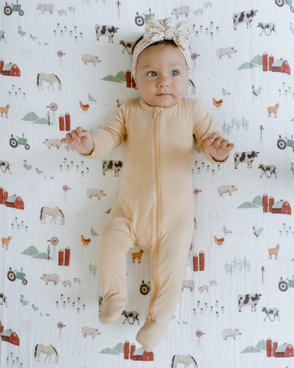 Cotton Muslin Crib Sheet - Farmyard Little Unicorn Lil Tulips