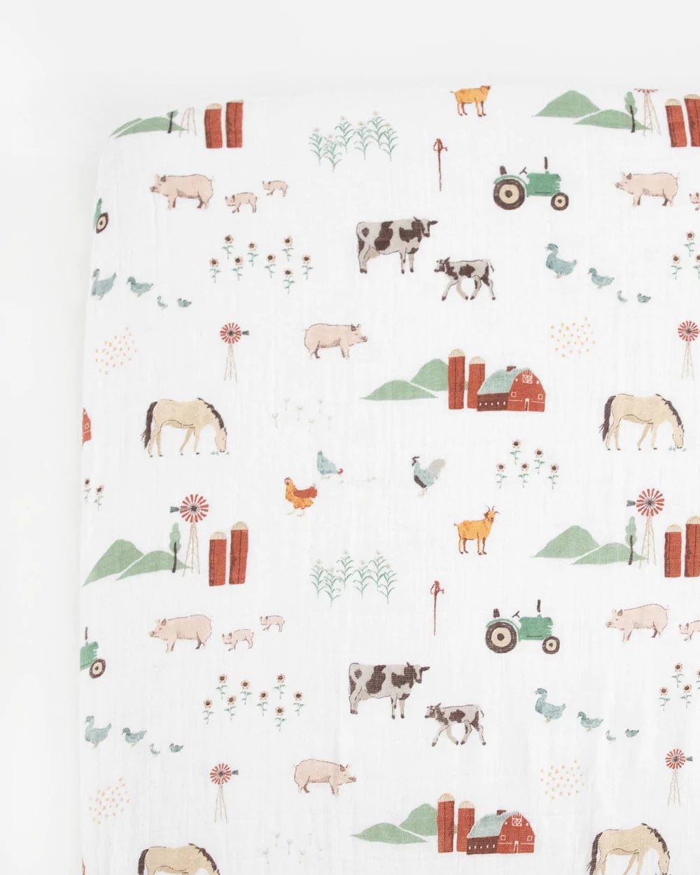 Cotton Muslin Crib Sheet - Farmyard Little Unicorn Lil Tulips