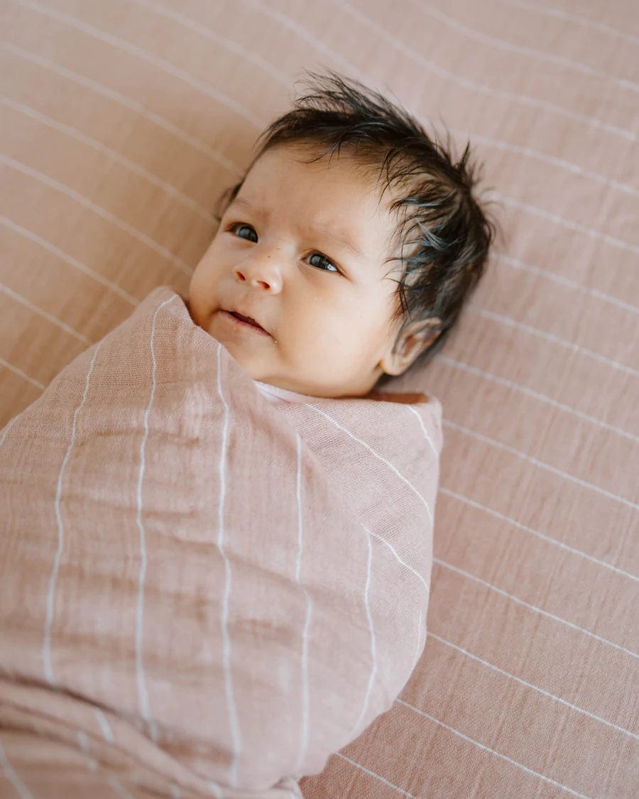 Cotton Muslin Swaddle Blanket - Mauve Stripe Little Unicorn Lil Tulips