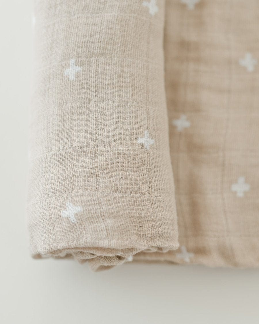 Cotton Muslin Swaddle Blanket - Taupe Cross Little Unicorn Lil Tulips