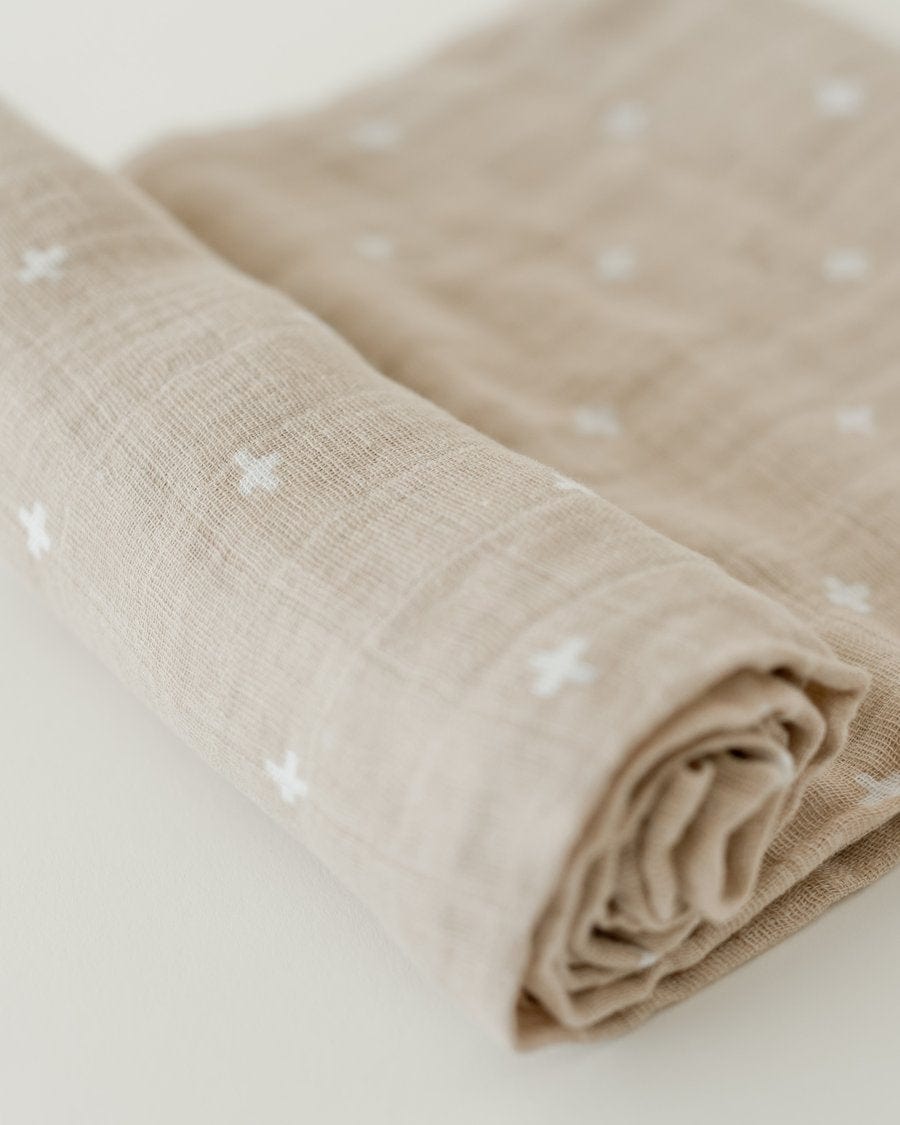 Cotton Muslin Swaddle Blanket - Taupe Cross Little Unicorn Lil Tulips