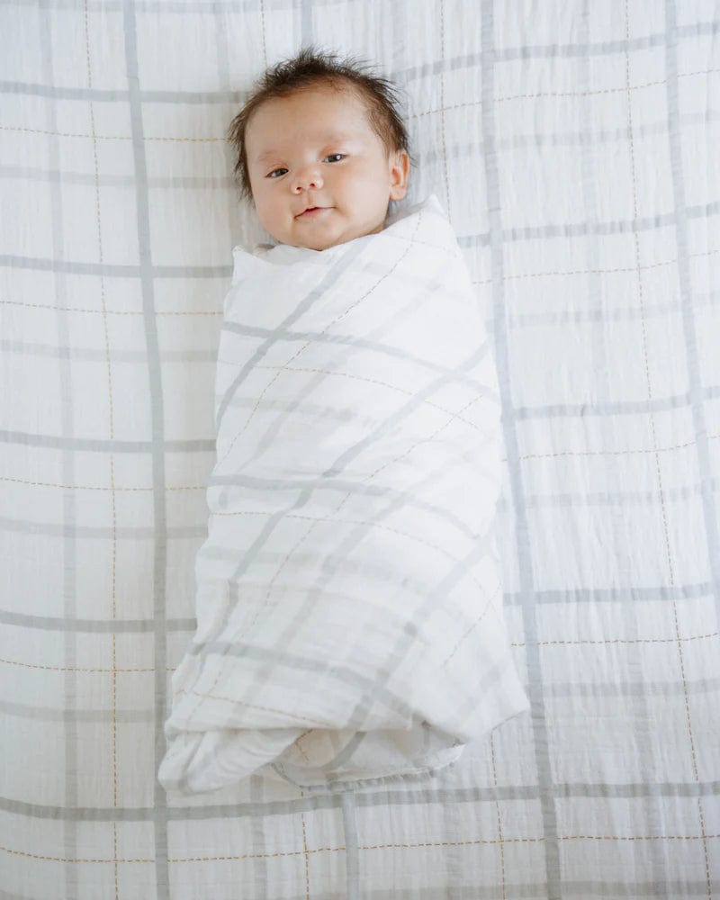 Cotton Muslin Swaddle Single - Grey Plaid Little Unicorn Lil Tulips