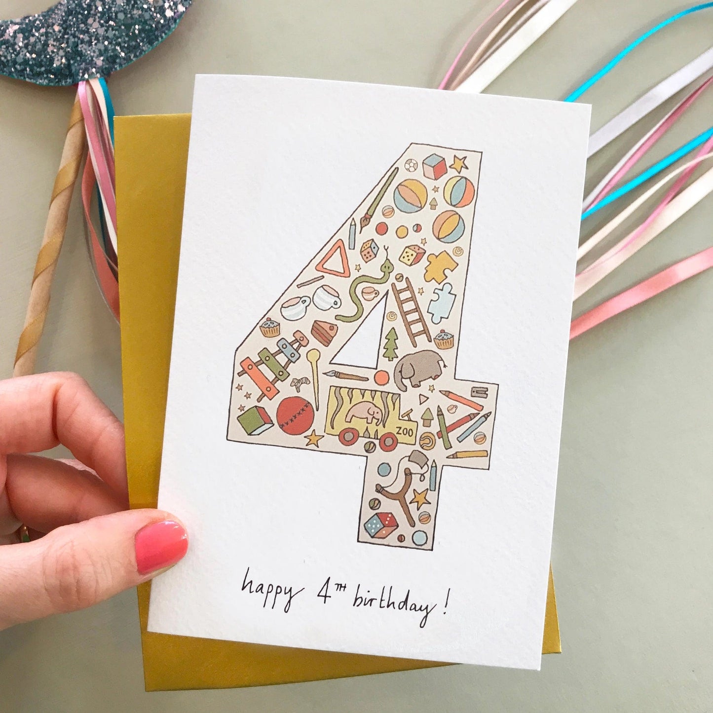 Kids Illustrated Number Birthday Card (Pick Number) 4 Fearless Flamingo Greeting & Note Cards Lil Tulips