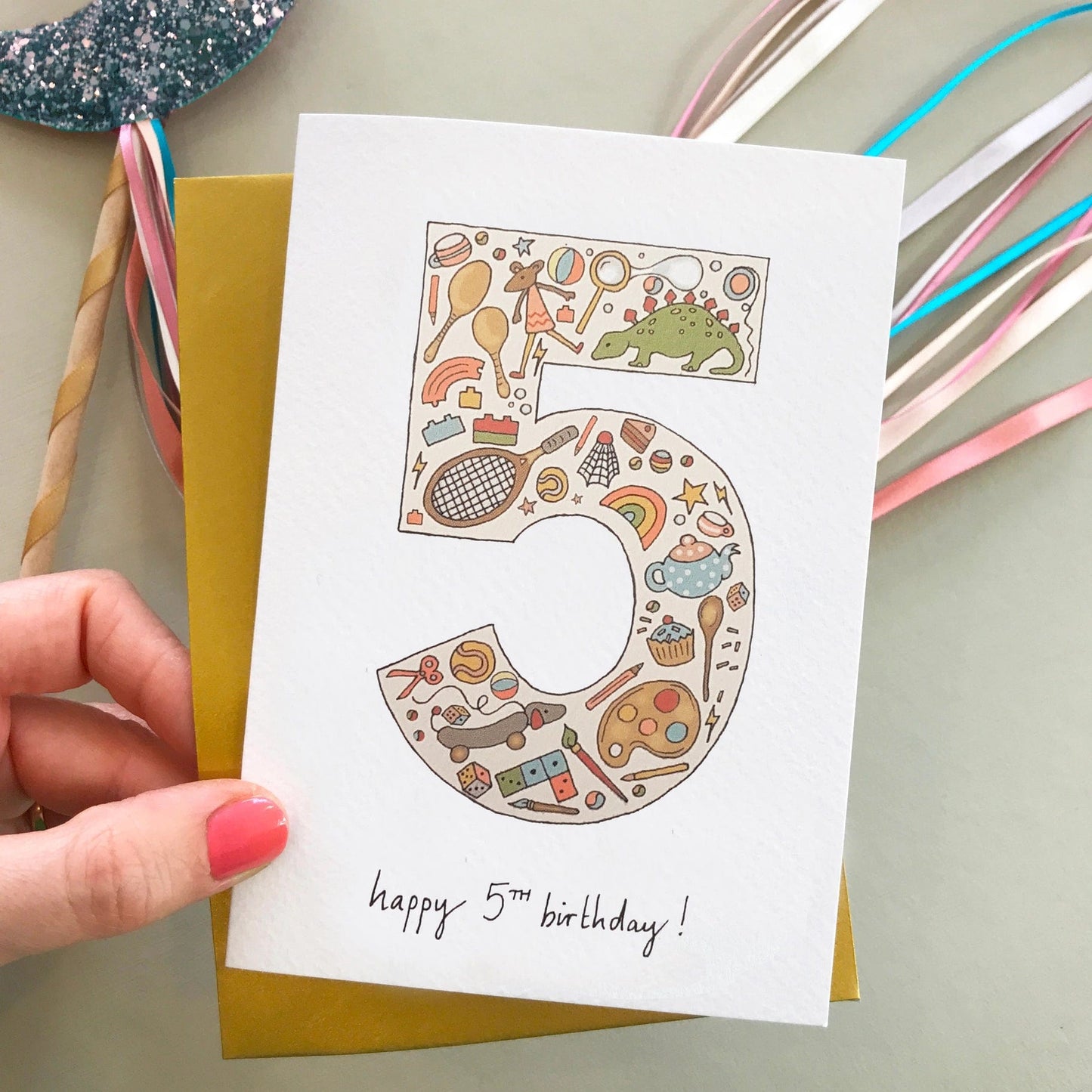 Kids Illustrated Number Birthday Card (Pick Number) 5 Fearless Flamingo Greeting & Note Cards Lil Tulips