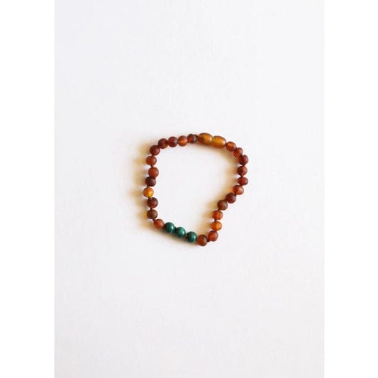 KIDS: Raw Cognac Amber + Malachite Bracelet Canyon Leaf Lil Tulips