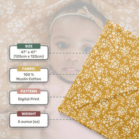Muslin Swaddle Baby Blanket – Whimsy Floral Mustard Mini Wander Lil Tulips