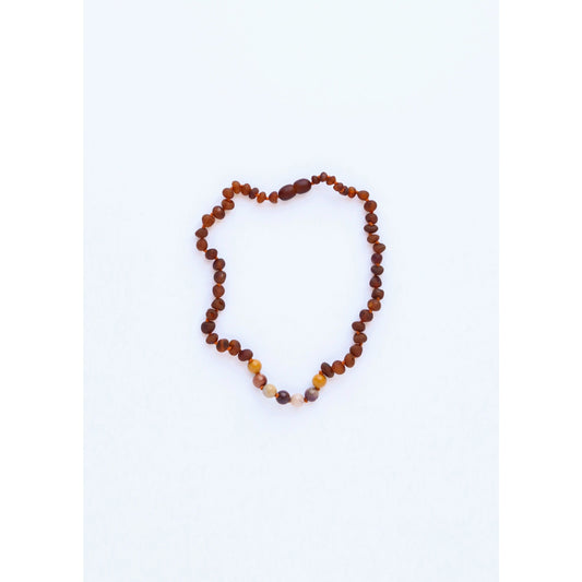 Raw Cognac Amber + Mookaite Jasper Necklace Canyon Leaf Lil Tulips