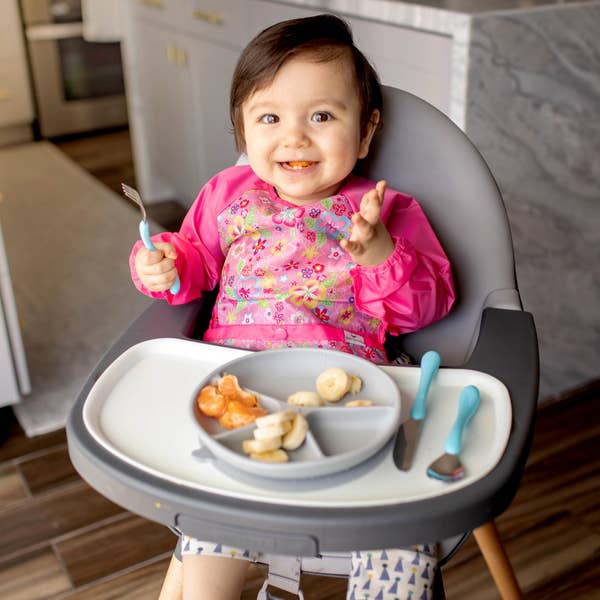 Snap + Go® Easy-wear Long Sleeve Bib Pink Flower Field Green Sprouts Lil Tulips