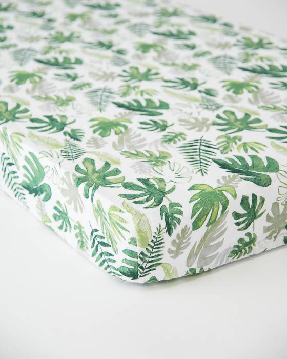 Cotton Muslin Crib Sheet - Tropical Leaf