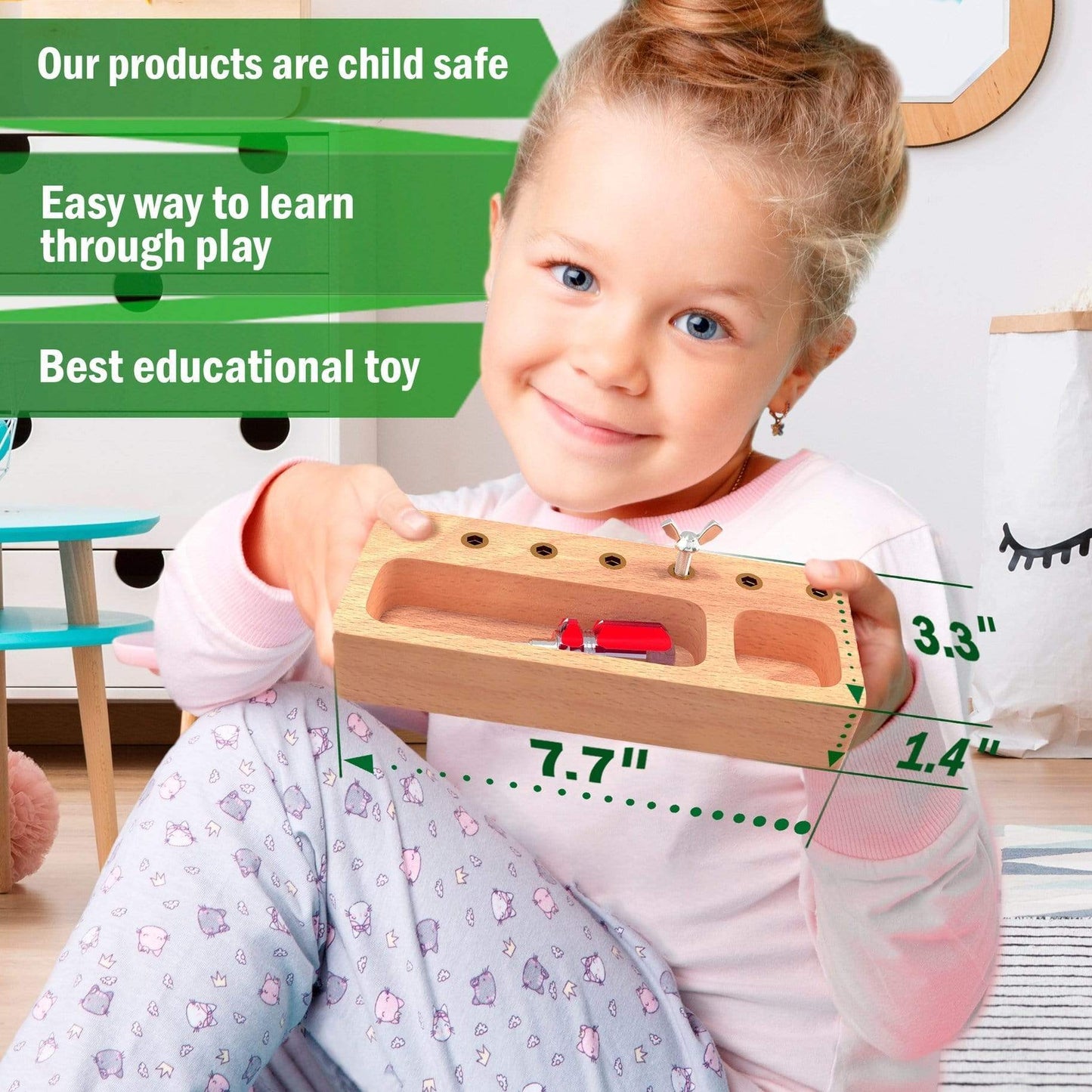 Wooden Montessori Screw Driver Board for Kids Panda Brothers Lil Tulips