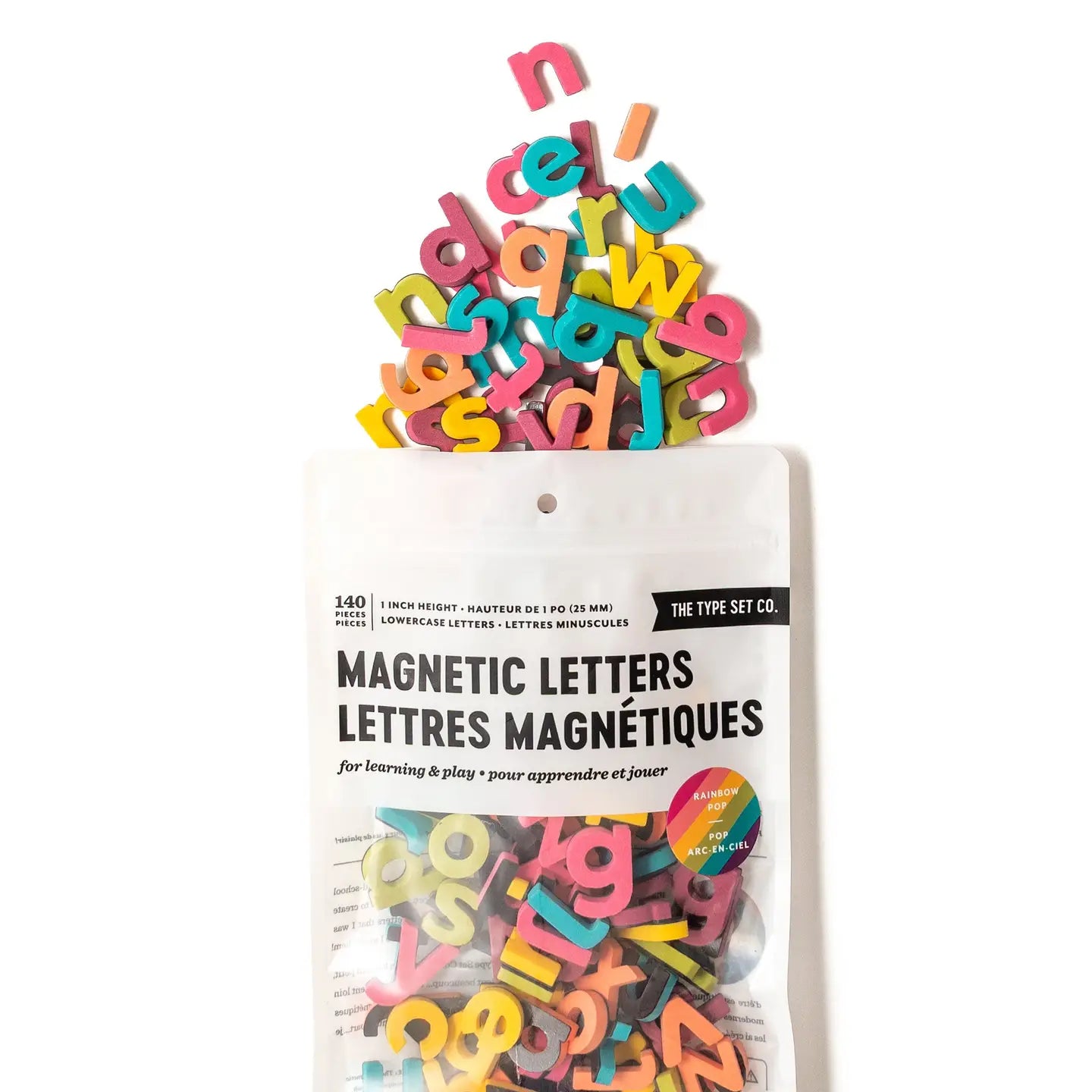 1" 140pc Lowercase Magnetic Letters in Rainbow Pop The Type Set Co. Lil Tulips
