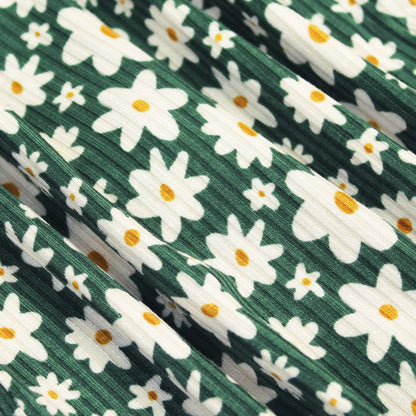 Green Floral Small Ribbed Pocket Dress