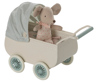 Pram with baby mouse - Mint