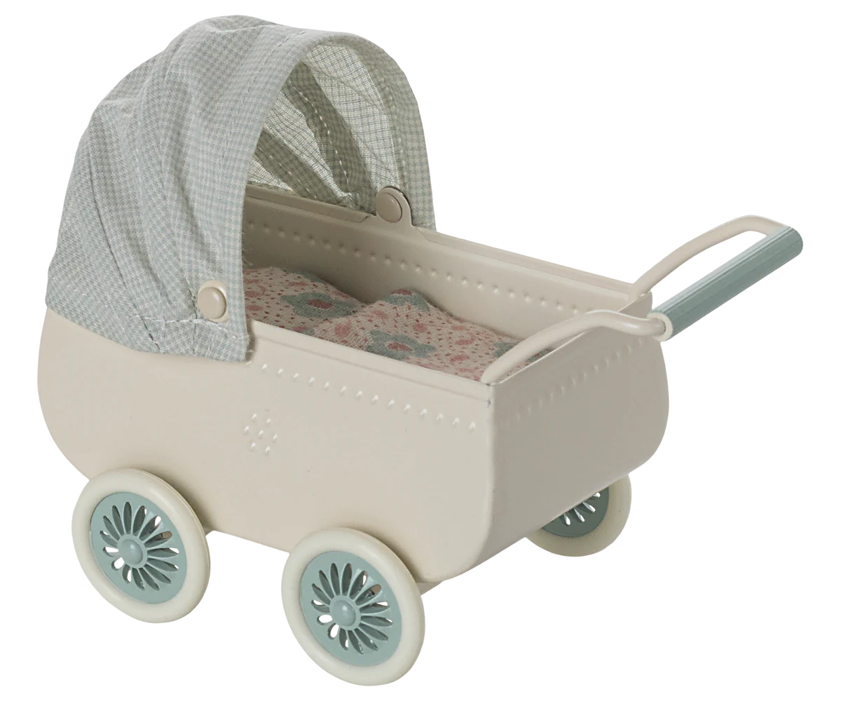 Pram with baby mouse - Mint