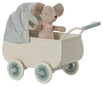 Pram with baby mouse - Mint