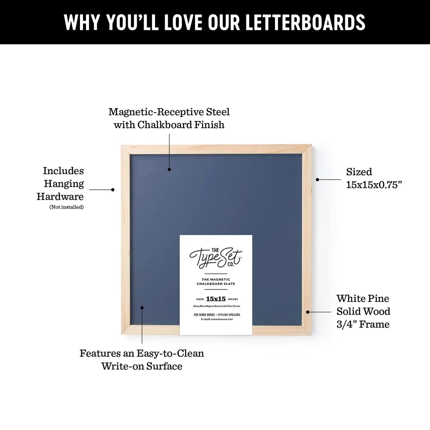 15x15 Navy Blue Magnetic Whiteboard The Type Set Co. Lil Tulips