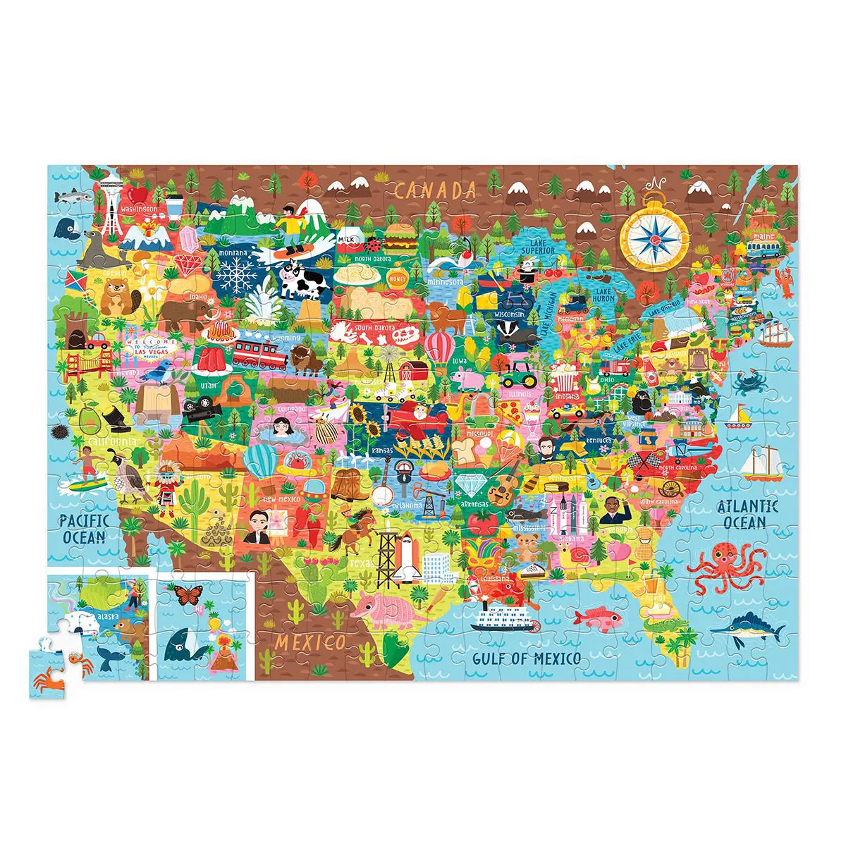 200-Piece Puzzle - USA Shaped Box Crocodile Creek Lil Tulips