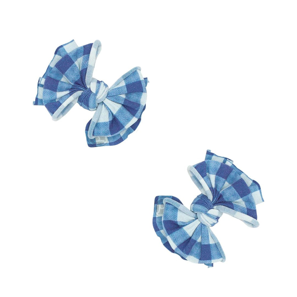 2Pk Baby Fab Clips: Blue Plaid Baby Bling Bows no points Lil Tulips