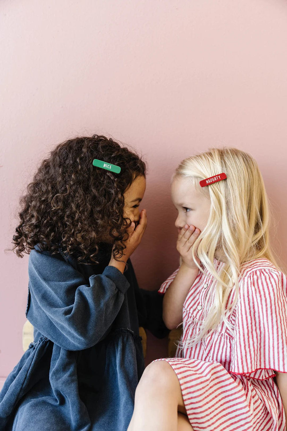 2PK Bar Christmas Hair Clips: Santa's List - naughty & nice Baby Bling Bows Headbands Lil Tulips