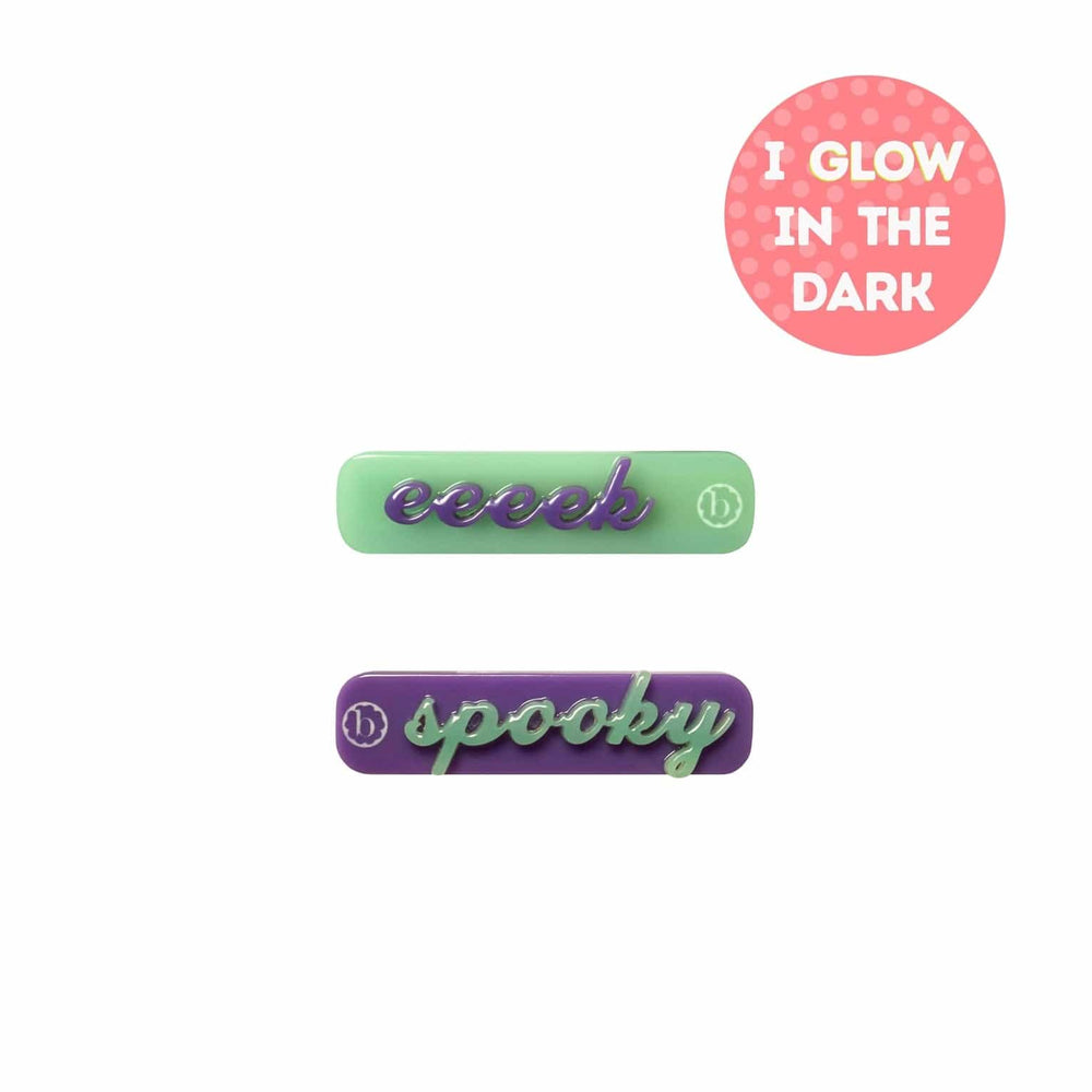 2PK BAR CLIPS: Eeeek / Spooky Glow Baby Bling Bows Final Sale Lil Tulips