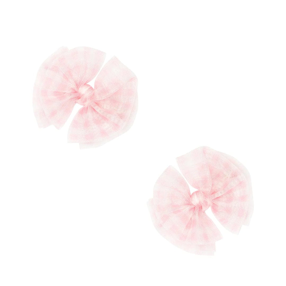 2PK Tulle Baby Fab Clips: Pink Gingham Baby Bling Bows no points Lil Tulips