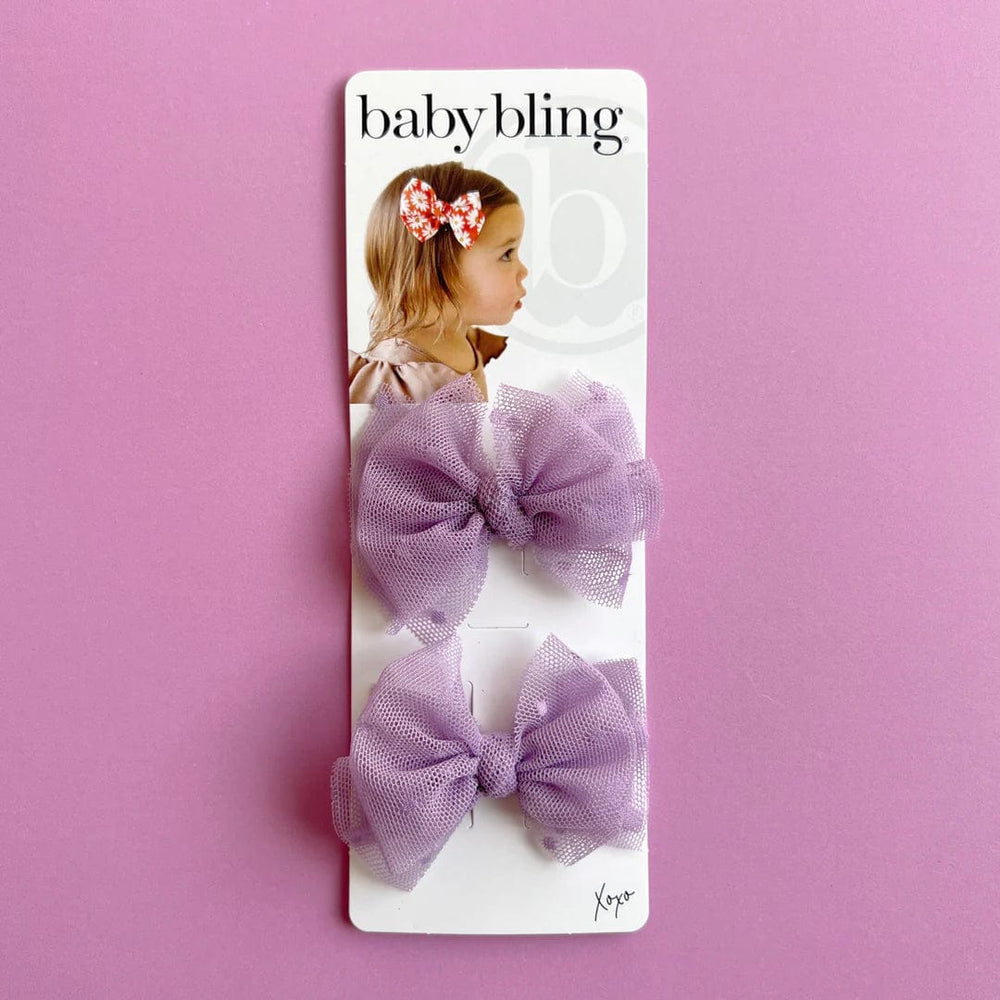 2PK Tulle Baby Fab Hair Clips: Light Orchid Dot Baby Bling Bows Headbands Lil Tulips