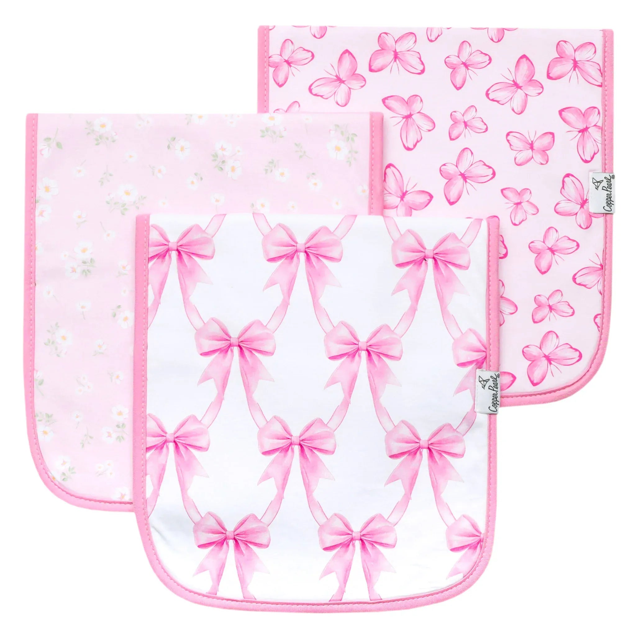 3 Pack Premium Burp Cloths - Bow My Gosh Copper Pearl Lil Tulips