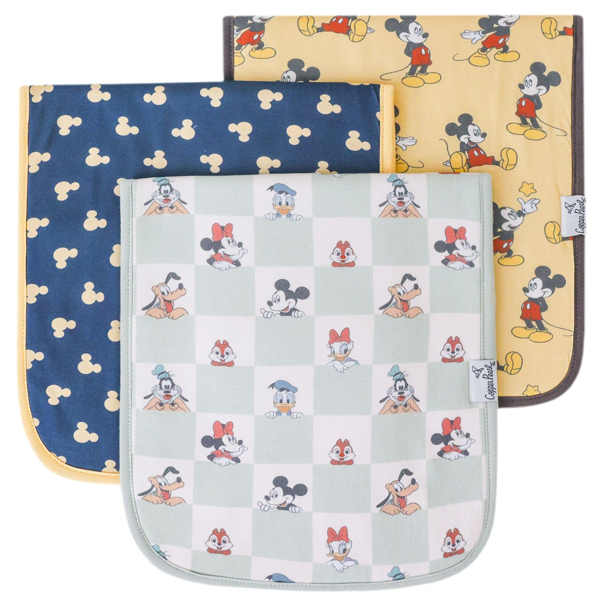 3 Pack Premium Burp Cloths - Mickey Mouse and Friends Copper Pearl Lil Tulips