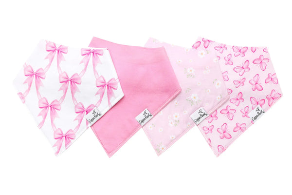 4 Pack Baby Bandana Bibs - Bow My Gosh Copper Pearl Lil Tulips
