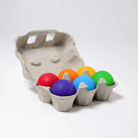 6 Wooden Rainbow Balls Grimm's Lil Tulips