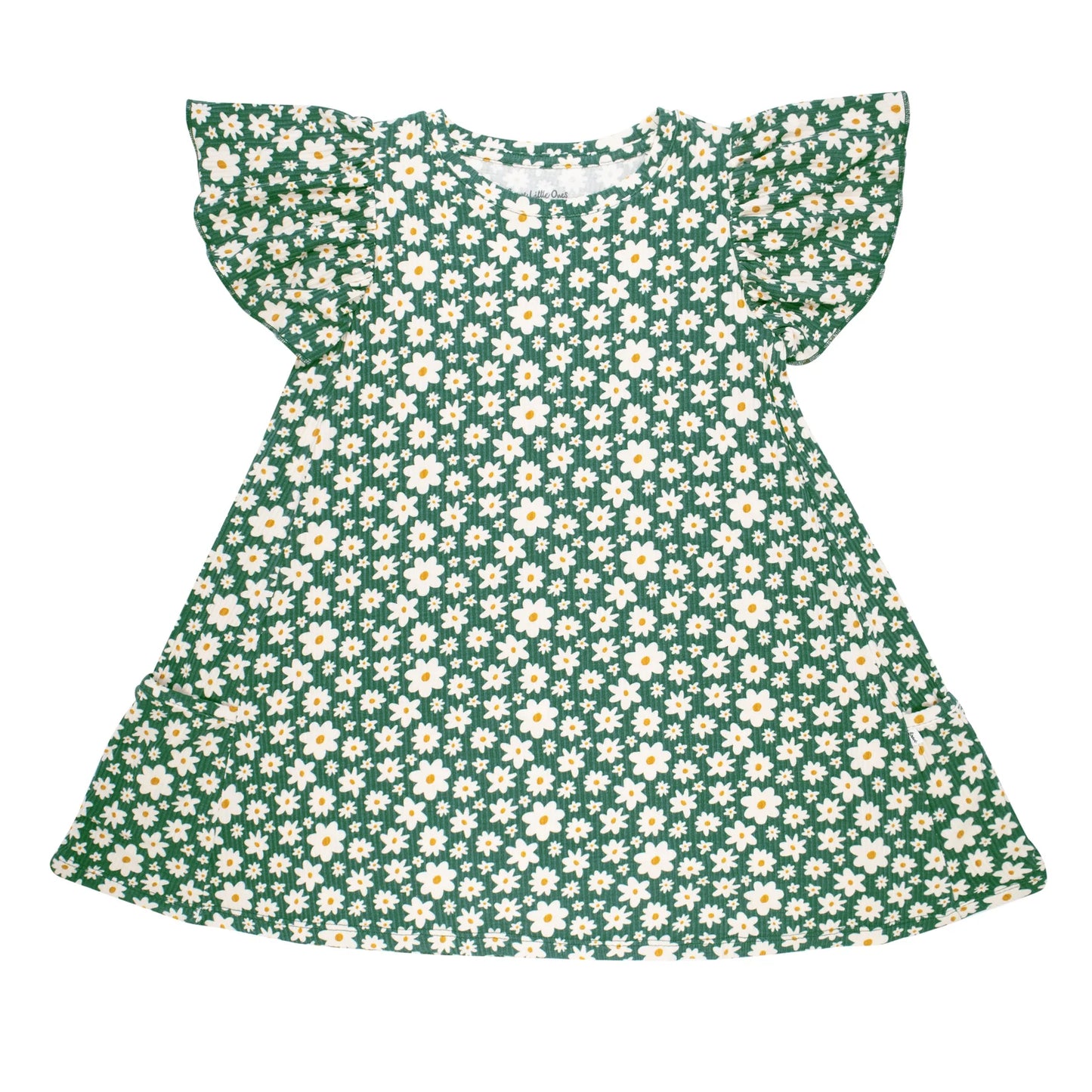 Green Floral Small Ribbed Pocket Dress