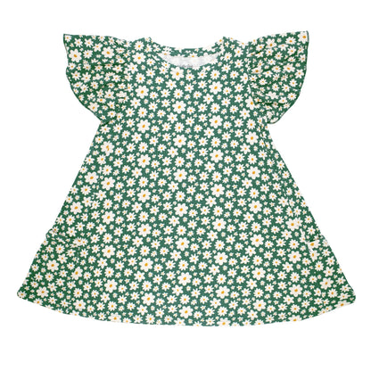 Green Floral Small Ribbed Pocket Dress