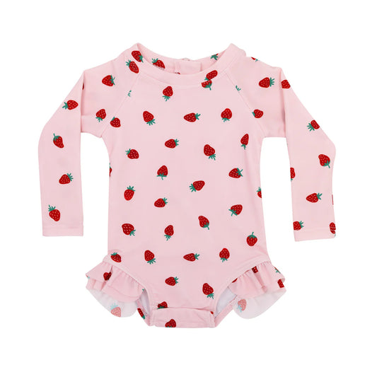 Strawberries Long Sleeve One-Piece Rash Guard Bathing Suit