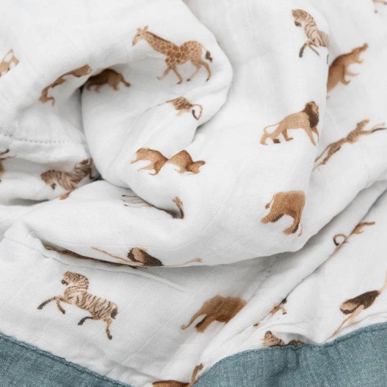 Organic Cotton Muslin Baby Blanket - Animal Crackers