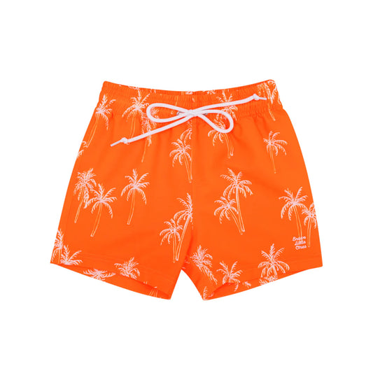 Neon Orange Palms Swim Trunks