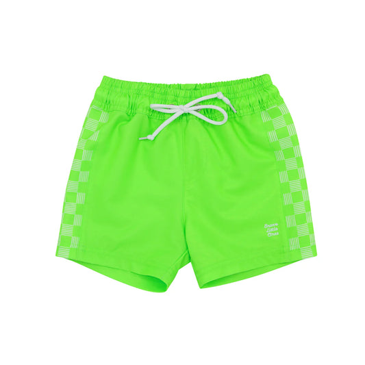 Neon Green Checkered Swim Trunks