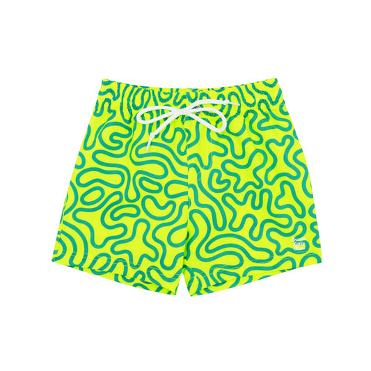 Neon Yellow Squiggles Swim Trunks