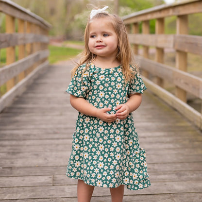 Green Floral Small Ribbed Pocket Dress