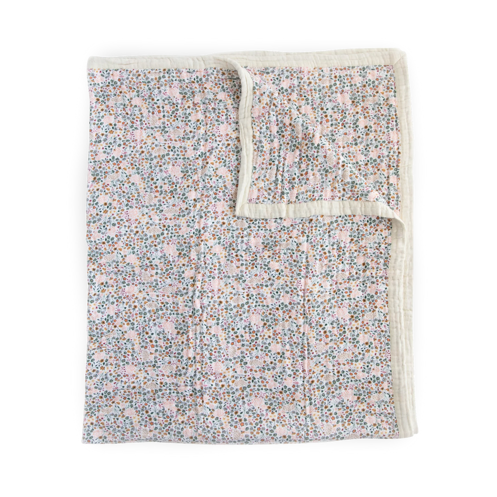 Cotton Muslin Quilted Throw - Pressed Petals