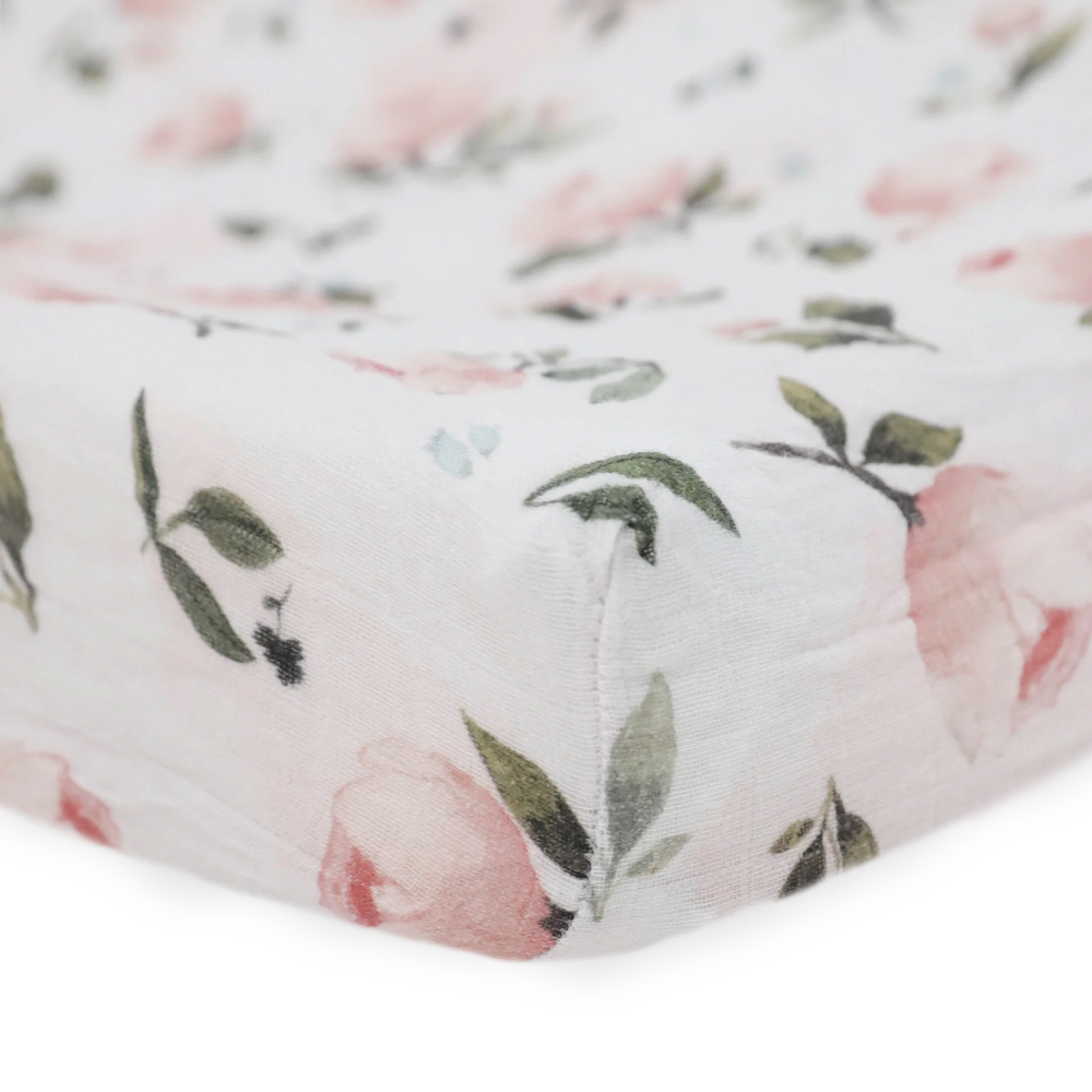 Organic Cotton Muslin Changing Pad Cover - Watercolor Floret