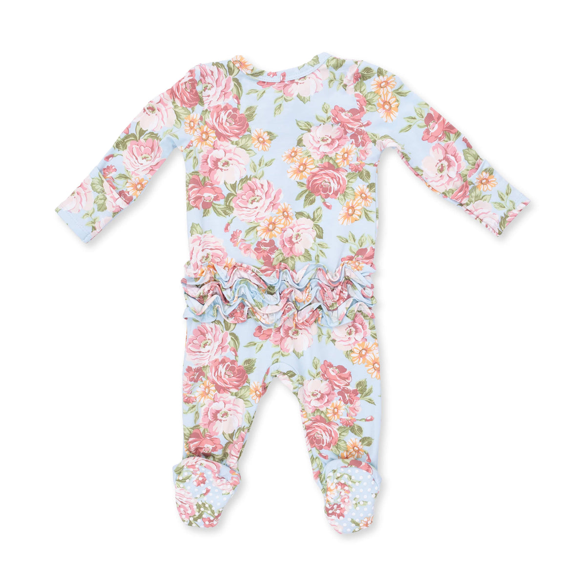 Angeline Floral - 2 Way Ruffle Back Zipper Footie Angel Dear Lil Tulips