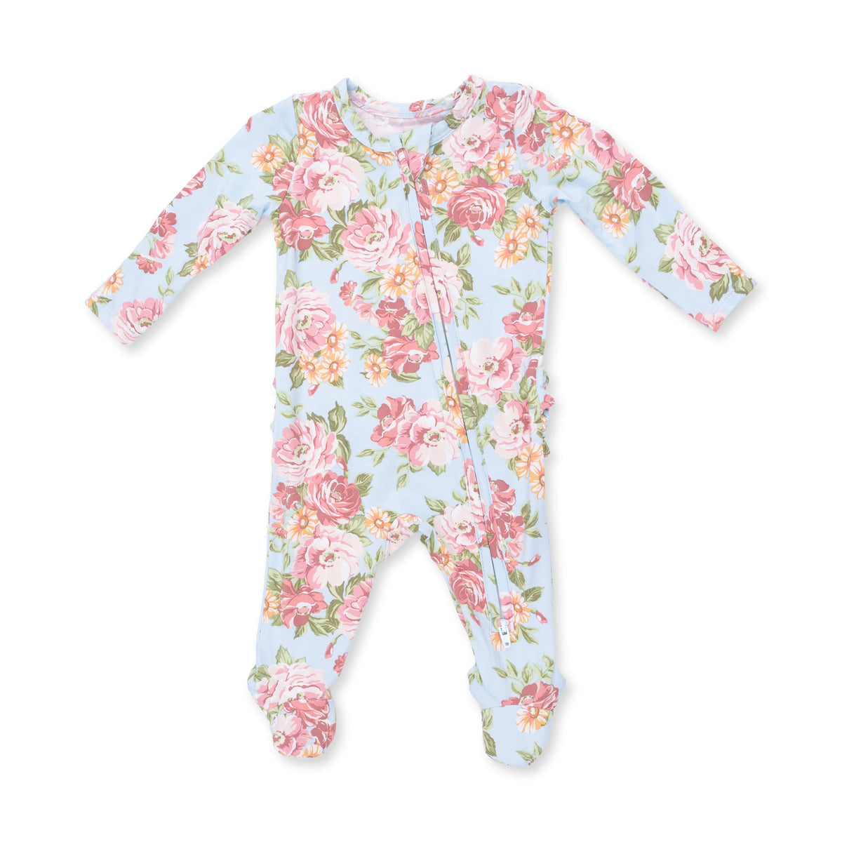 Angeline Floral - 2 Way Ruffle Back Zipper Footie Angel Dear Lil Tulips