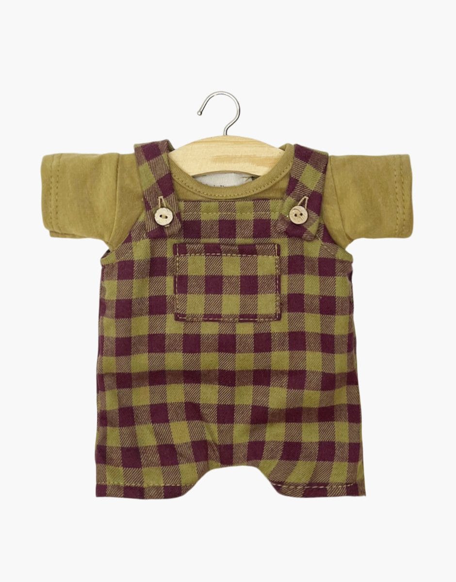 Antonin Overalls & Shirt - Olive/Burgundy Gingham - Gordis 34–37 cm Minikane Lil Tulips